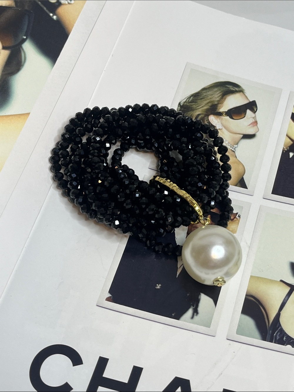 Gold & Black Pearl Charm Beaded Women's Bracelet - Picture 5 of 7